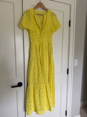 Anthropologie Somerset Yellow Eyelet Maxi Dress - Lightweight Summer Style